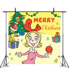 Lofaris Yellow Girl Monster Tree Merry Christmas Backdrop