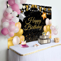 Lofaris Yellow Glitter Star Balloons Happy Birthday Backdrop