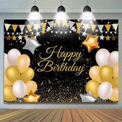 Lofaris Yellow Glitter Star Balloons Happy Birthday Backdrop