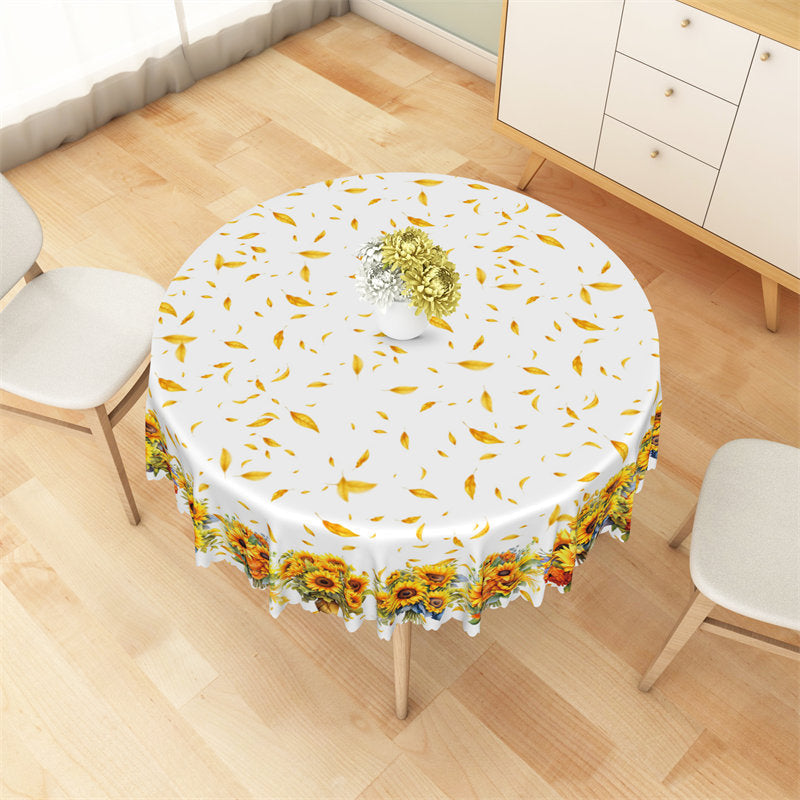 Lofaris Yellow Gorgeous Sunflower Leaves Round Tablecloth