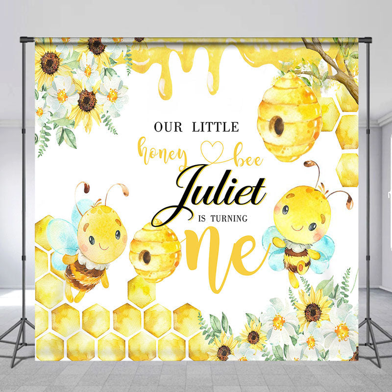 Lofaris Yellow Honey Bee Floral Custom 1st Birthday Backdrop