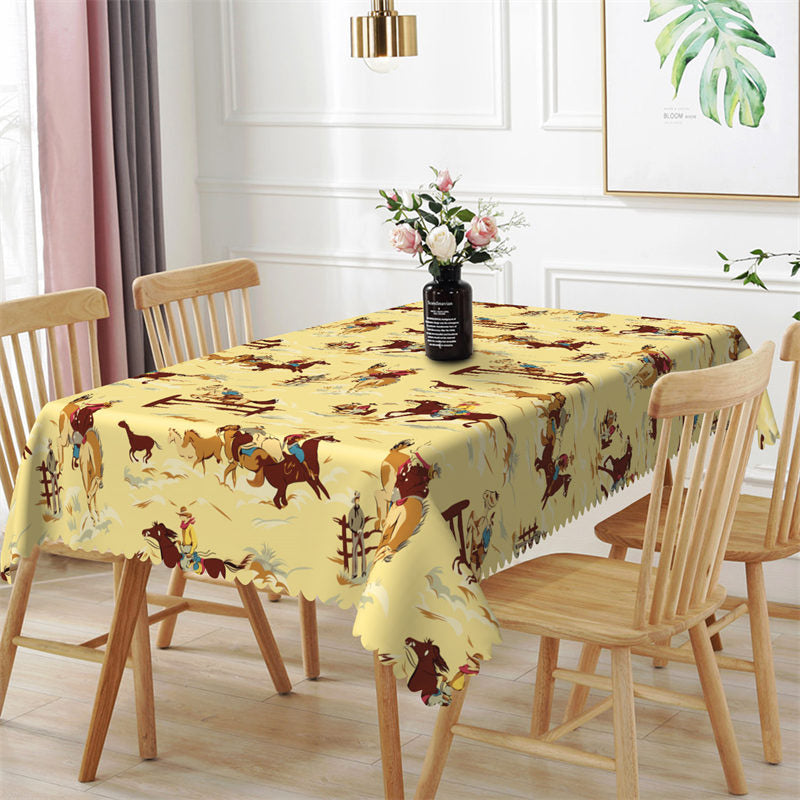 Lofaris Yellow Horseback Riding Scene Pattern Tablecloth