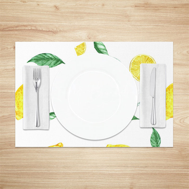 Lofaris Yellow Lemon Green Leaf White Set Of 4 Placemats