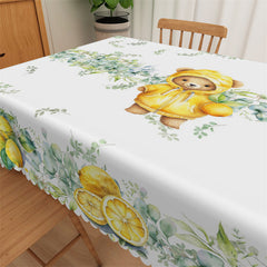 Lofaris Yellow Lemon Teddy Bear Green Leaves Tablecloth