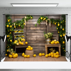 Lofaris Yellow Lemons Green Plant Wood Board Autumn Backdrop