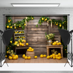 Lofaris Yellow Lemons Green Plant Wood Board Autumn Backdrop