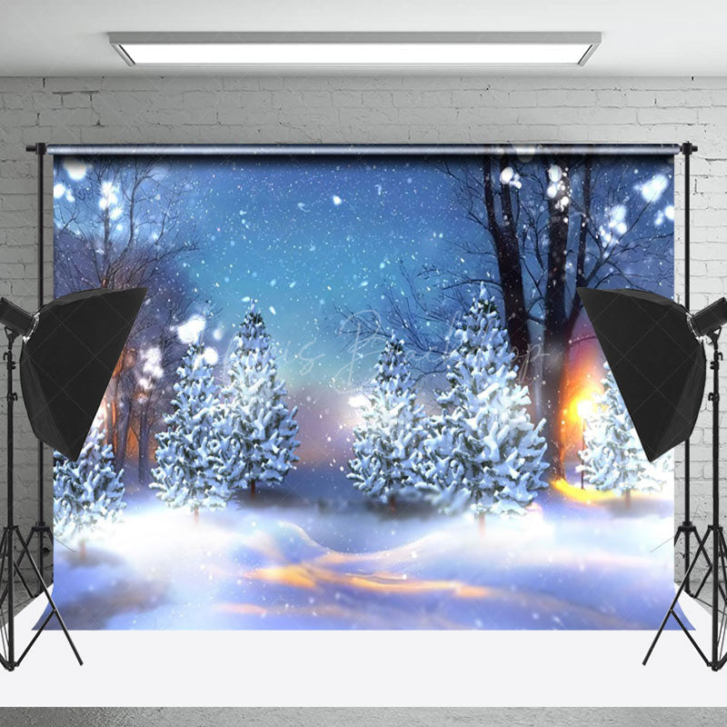 Lofaris Yellow Light Night Snow Scene Photography Backdrop