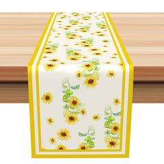 Lofaris Yellow Line Sunflowers Repeat Summer Table Runner