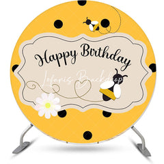 Lofaris Yellow Little Bee Honeycomb Round Birthday Backdrop