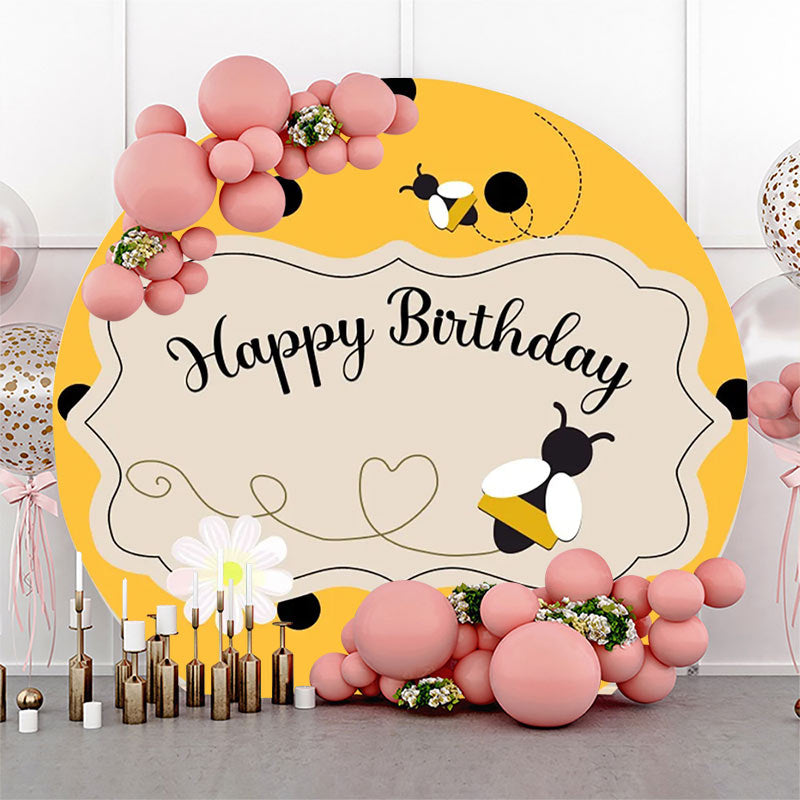 Lofaris Yellow Little Bee Honeycomb Round Birthday Backdrop