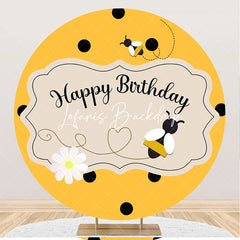 Lofaris Yellow Little Bee Honeycomb Round Birthday Backdrop