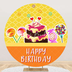 Lofaris Yellow Orange Candyland Cake Round Birthday Backdrop