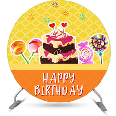 Lofaris Yellow Orange Candyland Cake Round Birthday Backdrop