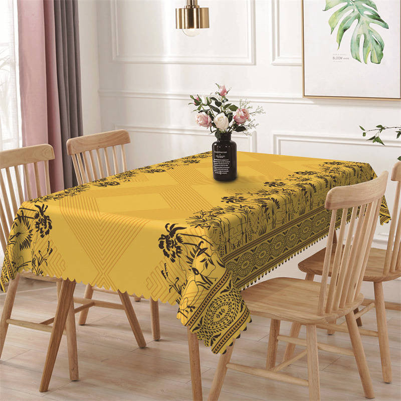 Lofaris Yellow Plant Rhombus Line Print Rectangle Tablecloth