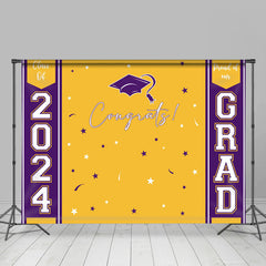 Lofaris Yellow Purple Color Stars Happy Graduation Backdrop