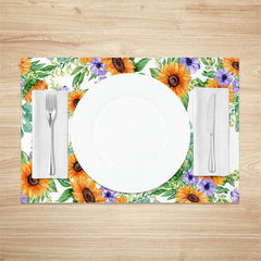 Lofaris Yellow Purple Floral Seamless Set Of 4 Placemats