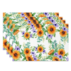 Lofaris Yellow Purple Floral Seamless Set Of 4 Placemats