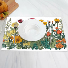 Lofaris Yellow Red Floral Leaves Painting Set Of 4 Placemats