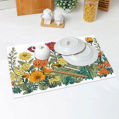 Lofaris Yellow Red Floral Leaves Painting Set Of 4 Placemats