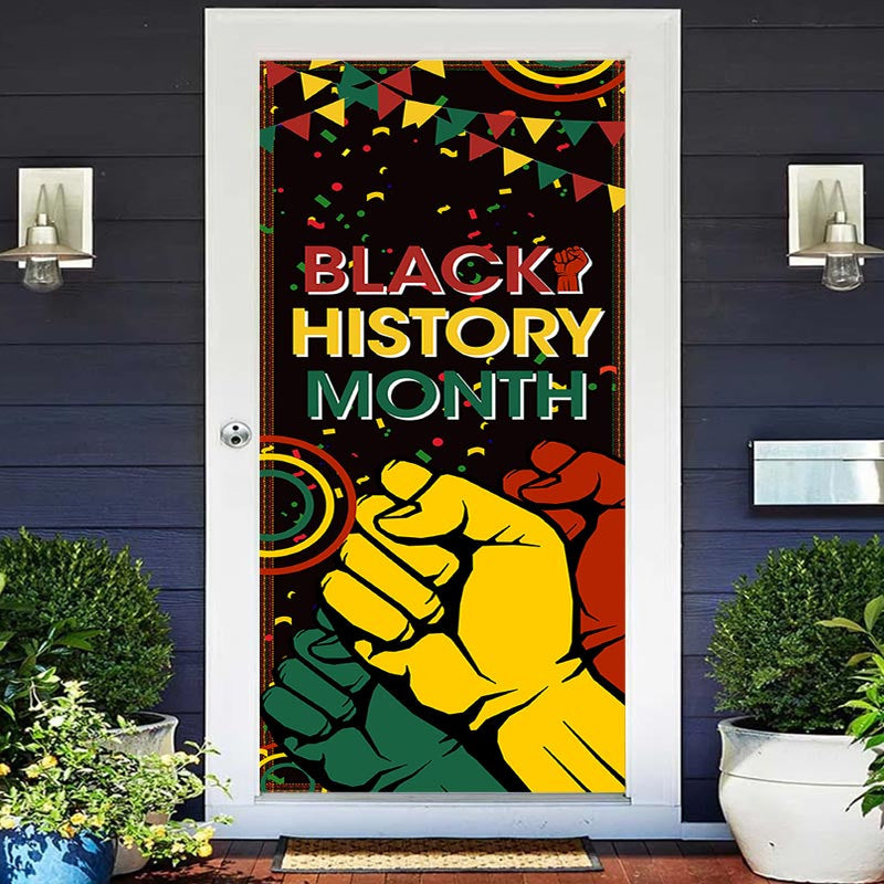 Lofaris Yellow Red Green Fist Black History Month Door Cover