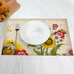 Lofaris Yellow Retro Sunflower Bee Dining Set Of 4 Placemats