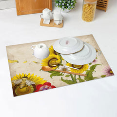 Lofaris Yellow Retro Sunflower Bee Dining Set Of 4 Placemats