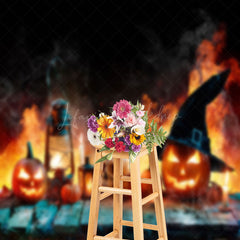 Lofaris Yellow Smoke Horror Pumpkin Skull Photo Backdrop