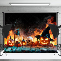 Lofaris Yellow Smoke Horror Pumpkin Skull Photo Backdrop