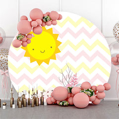 Lofaris Yellow Sun And Stripes Round Kids Birthday Backdrop Kit