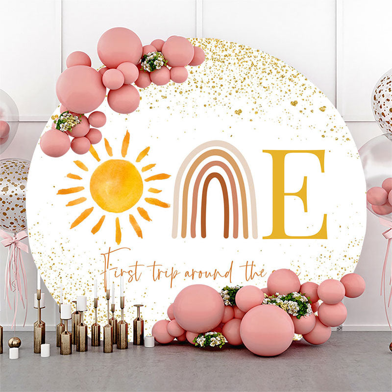 Lofaris Yellow Sun Glitter 1st Trip Birthday Round Backdrop