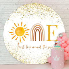 Lofaris Yellow Sun Glitter 1st Trip Birthday Round Backdrop