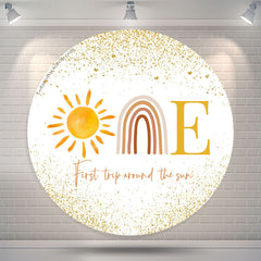 Lofaris Yellow Sun Glitter 1st Trip Birthday Round Backdrop