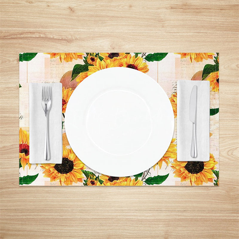 Lofaris Yellow Sunflora Newspaper Dining Set Of 4 Placemats