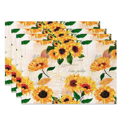 Lofaris Yellow Sunflora Newspaper Dining Set Of 4 Placemats