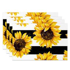 Lofaris Yellow Sunflower Black Stripe Set Of 4 Placemats