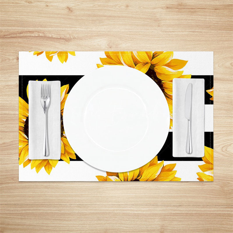 Lofaris Yellow Sunflower Black Stripe Set Of 4 Placemats