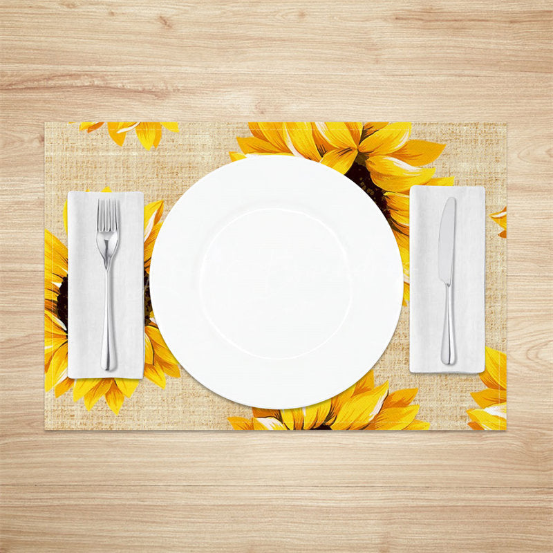 Lofaris Yellow Sunflower Brown Texture Set Of 4 Placemats