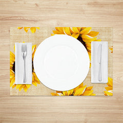 Lofaris Yellow Sunflower Brown Texture Set Of 4 Placemats