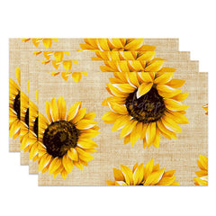 Lofaris Yellow Sunflower Brown Texture Set Of 4 Placemats