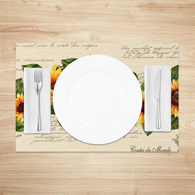 Lofaris Yellow Sunflower Leaf Newspaper Set Of 4 Placemats