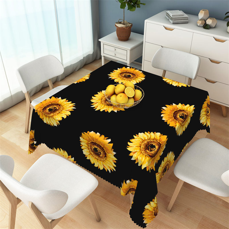 Lofaris Yellow Sunflowers Black Repeat Square Tablecloth