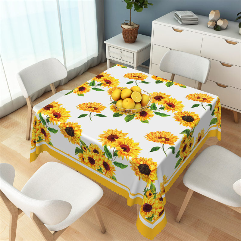 Lofaris Yellow Sunflowers Leaves Stripes Lace Tablecloth