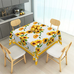 Lofaris Yellow Sunflowers Leaves Stripes Lace Tablecloth