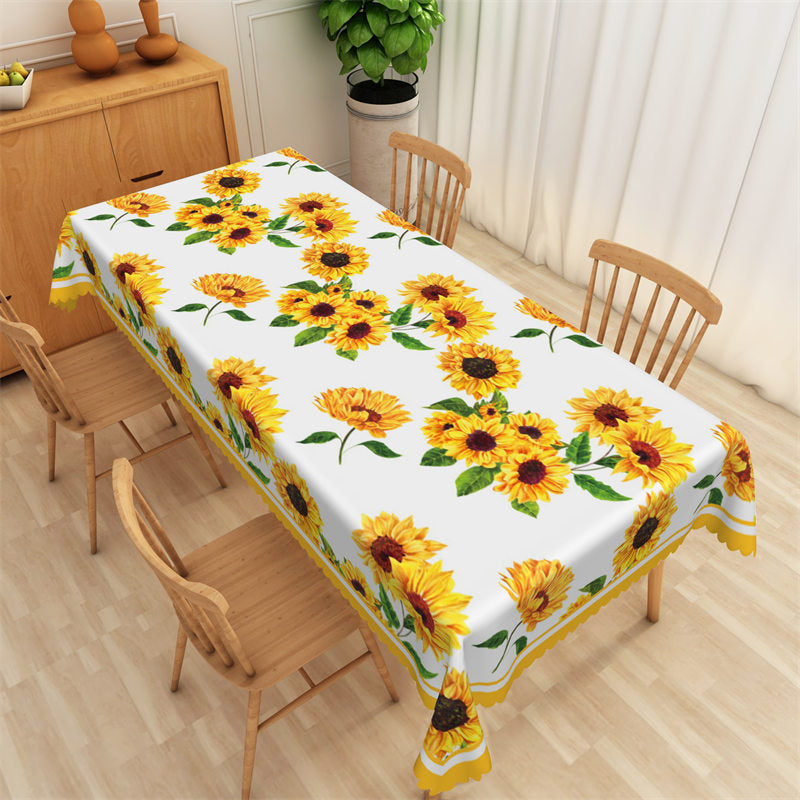 Lofaris Yellow Sunflowers Simple White Rectangle Tablecloth