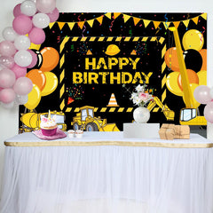 Lofaris Yellow Truck Balloons Ribbons Birthday Backdrop