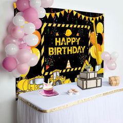 Lofaris Yellow Truck Balloons Ribbons Birthday Backdrop