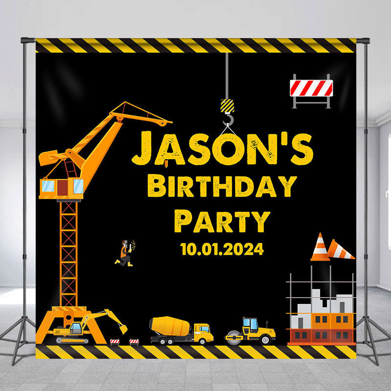 Lofaris Yellow Truck Worker Custom Birthday Backdrop For Boy