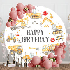 Lofaris Yellow Trucks Round Happy Birthday Backdrop For Boy