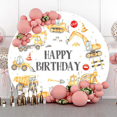 Lofaris Yellow Trucks Round Happy Birthday Backdrop For Boy