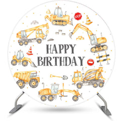 Lofaris Yellow Trucks Round Happy Birthday Backdrop For Boy